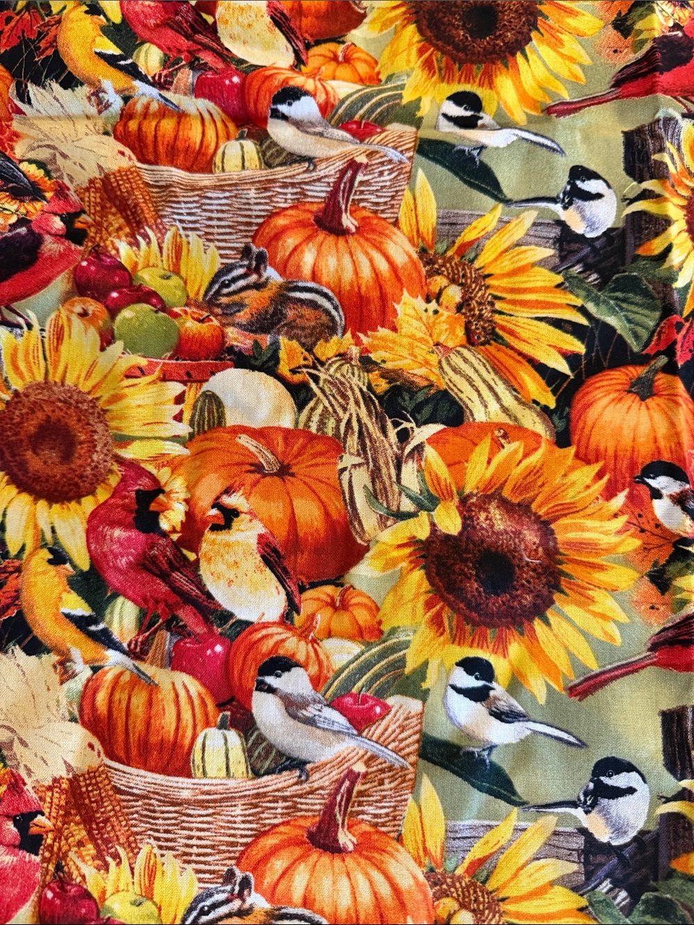 Fall Autumn Birds & Pumpkins Cotton Fabric Piece – 43" x 24" (2/3 Yard)